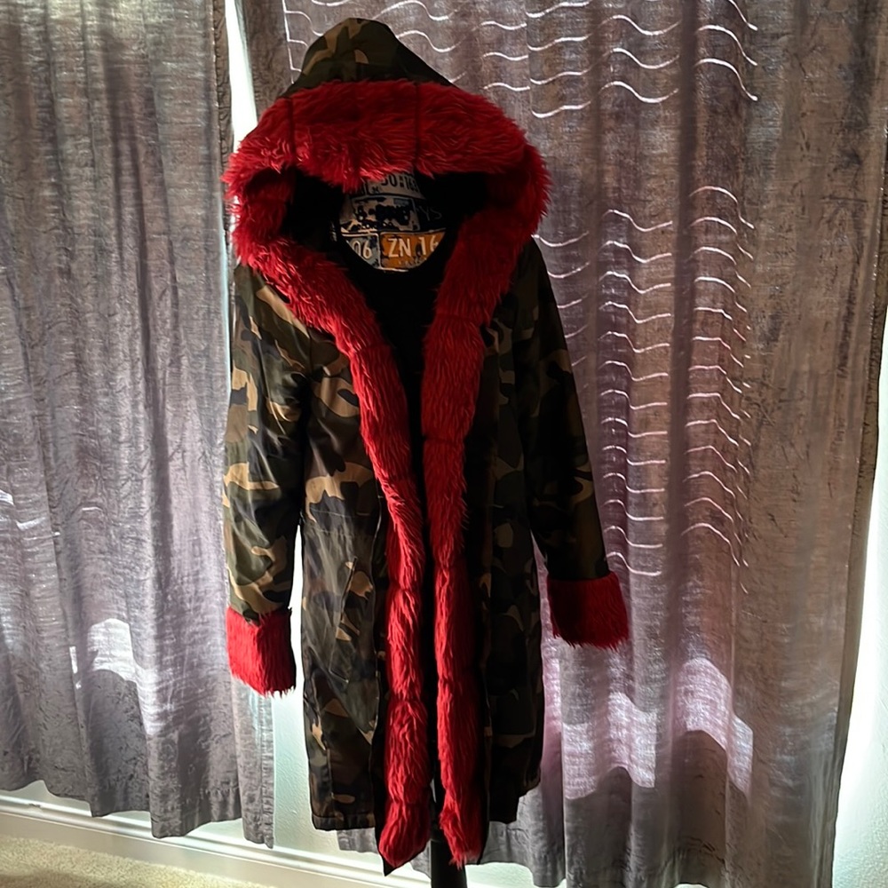 camo  faux fur coat